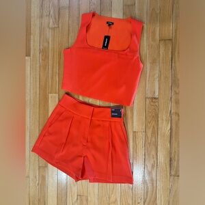 Express, bright orange set, cropped tank (sz small) and high rise shorts (sz 2)